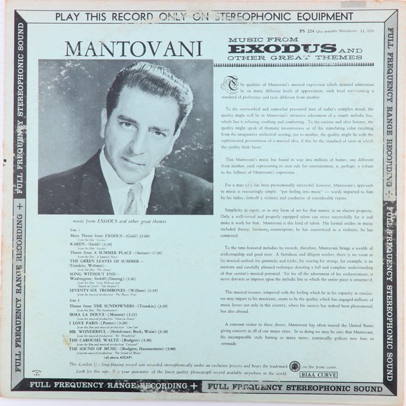 Mantovani Plays Music From Exodus & Other Great Theme Music 12" LP Vinyl Record - Picture 2 of 12